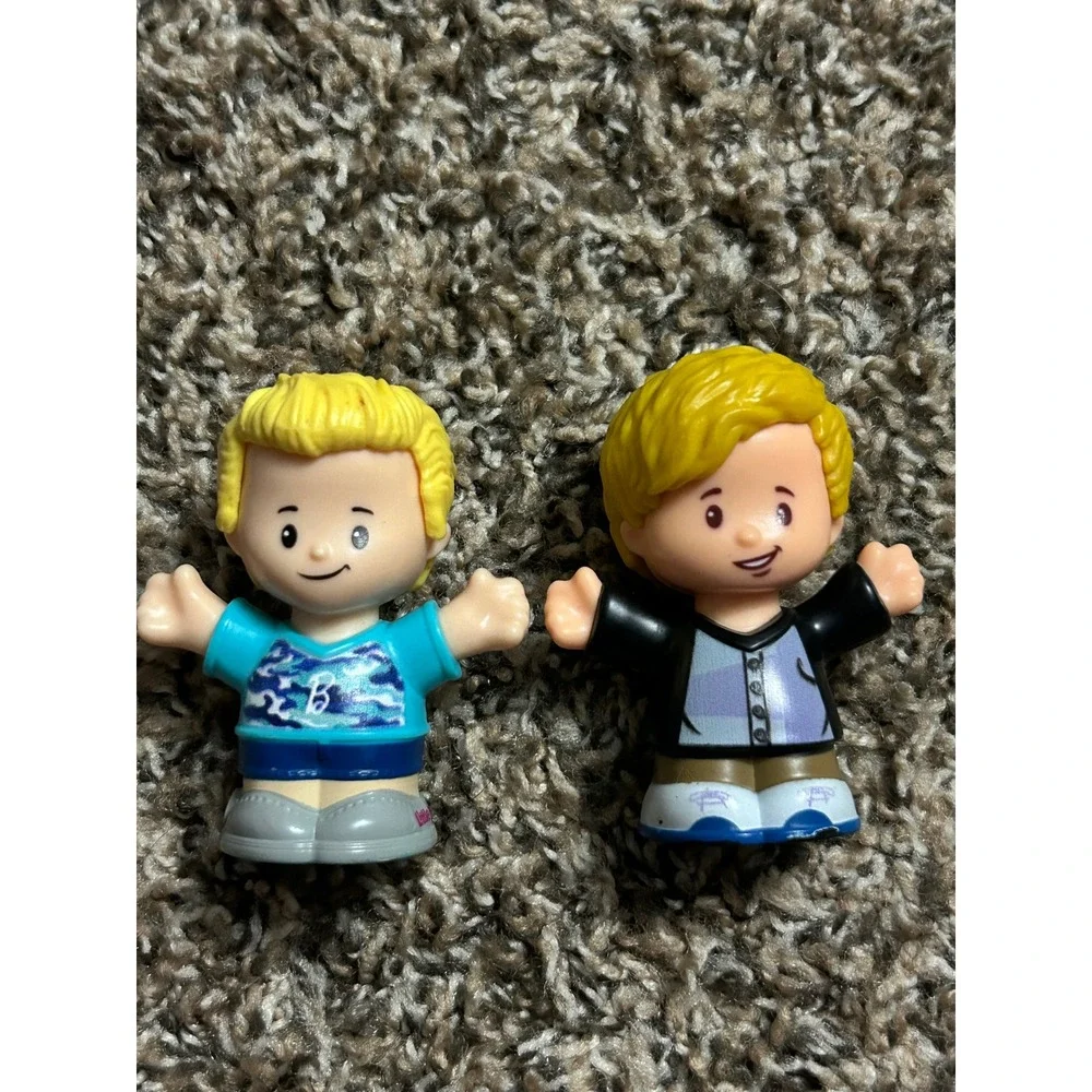 Fisher Price Little People Boy Figures Blonde Hair Blue Camo Black Jacket Lot 2